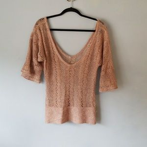Bell 3/4 sleeveopen knit beaded sweater